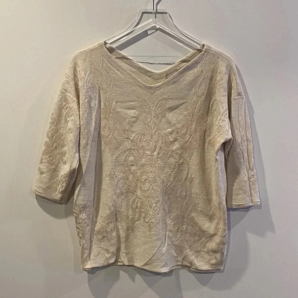 Chico’s‎ Ivory Double V Neck Baroque Sweater Womens Size Large (747) - Picture 5 of 6